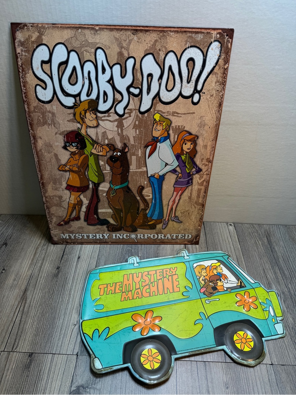 Lot Of 2 Scooby-Doo Gang Mystery Machine INC. Decorative Metal Tin Signs